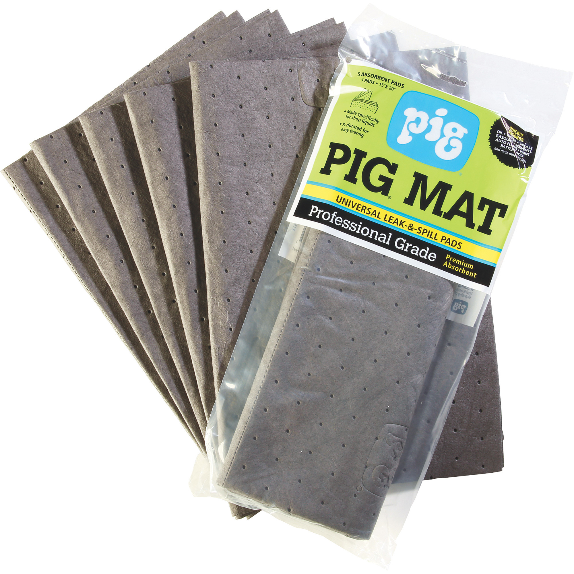 New Pig Universal Lightweight Absorbent Mat Pads, 5-Pack, 20in.L x 15in.W, Model# 25205